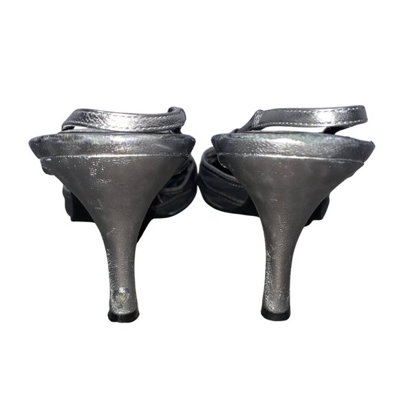 Enzo Angiolini Silver leather basket mesh weave Slingback Pointed Toe Heels - Picture 5 of 13